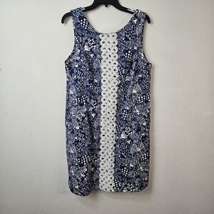 Navy & White Sleeveless Shift Dress with Lace Trim